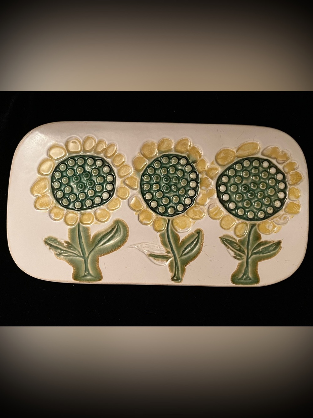 1960s Bennington Potters Handpainted Sunflower Trio Wall Plate/Trivet #1576